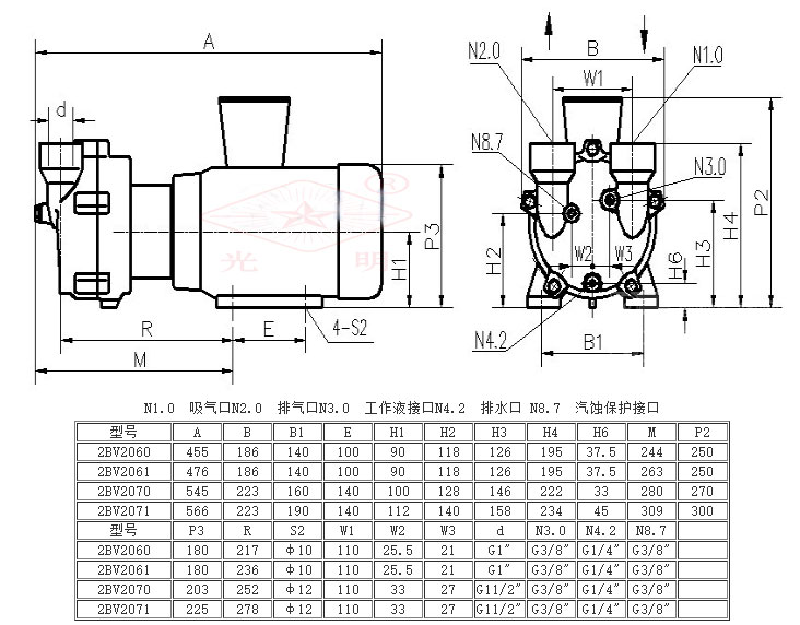 2BV型水環(huán)式真空泵的安裝尺寸圖