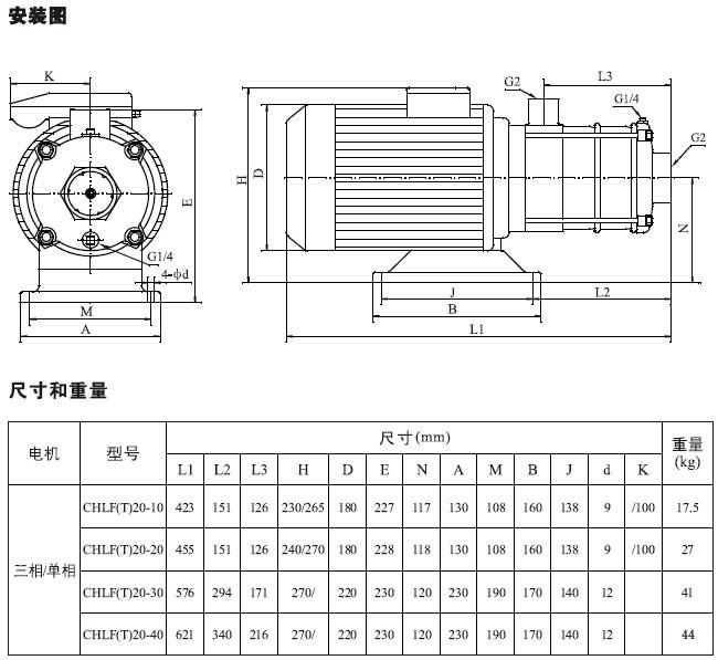 不銹鋼多級離心泵安裝圖、尺寸及重量