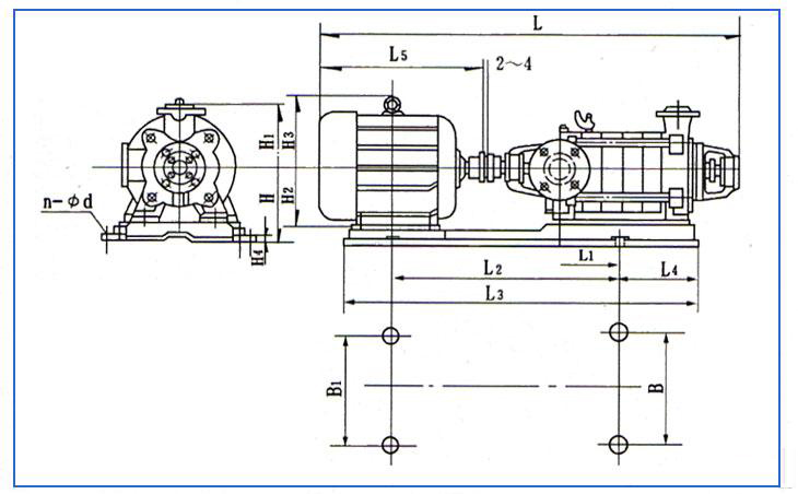 D、DG型臥式多級離心泵安裝結(jié)構(gòu)圖